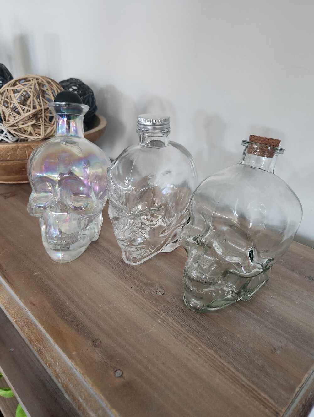 💀 Set of 3 Glass Skull & Demon Bottles Halloween Gothic Bar Decor Display Lot